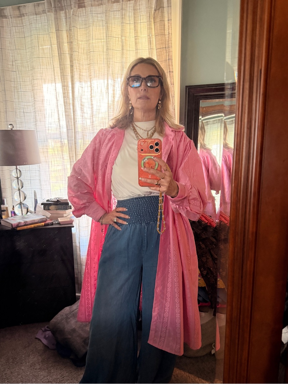 POL Pink Eyelet Knit Top/Tunic